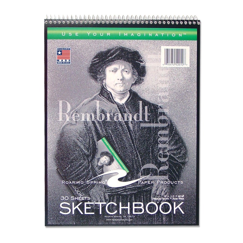 Roaring Spring Rembrandt Topbound Spiral Drawing Art Sketchbook, 9" x 12" 30 Sheets, 60# White Drawing Paper - Image 1